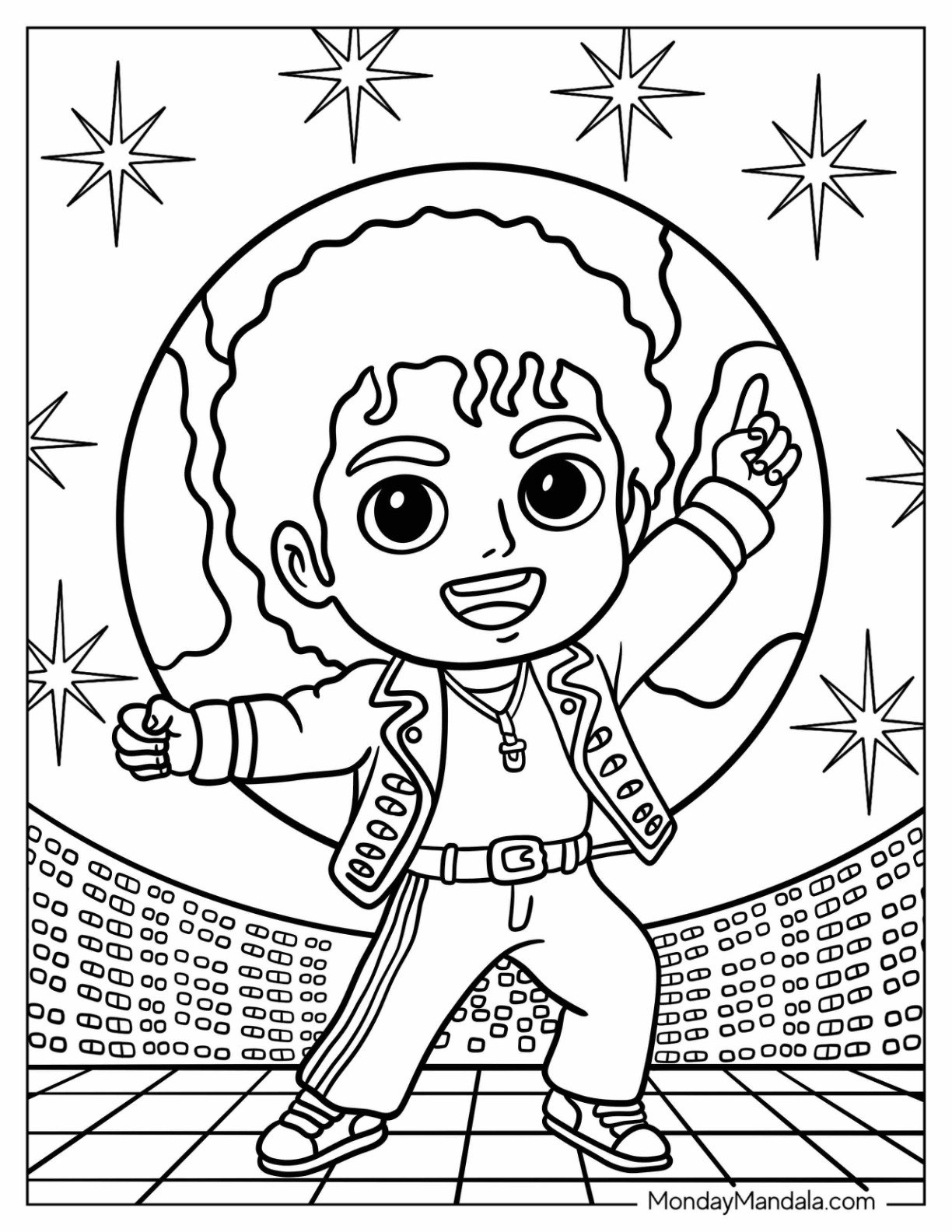 Kawaii Michael Jackson Coloring Page Dancing in Stadium  for Preschoolers
