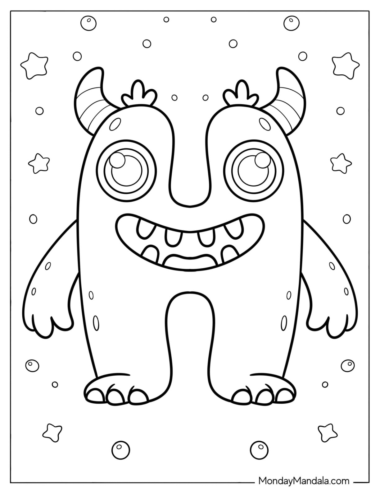 Kawaii Monster Letter H Coloring Page for Preschoolers