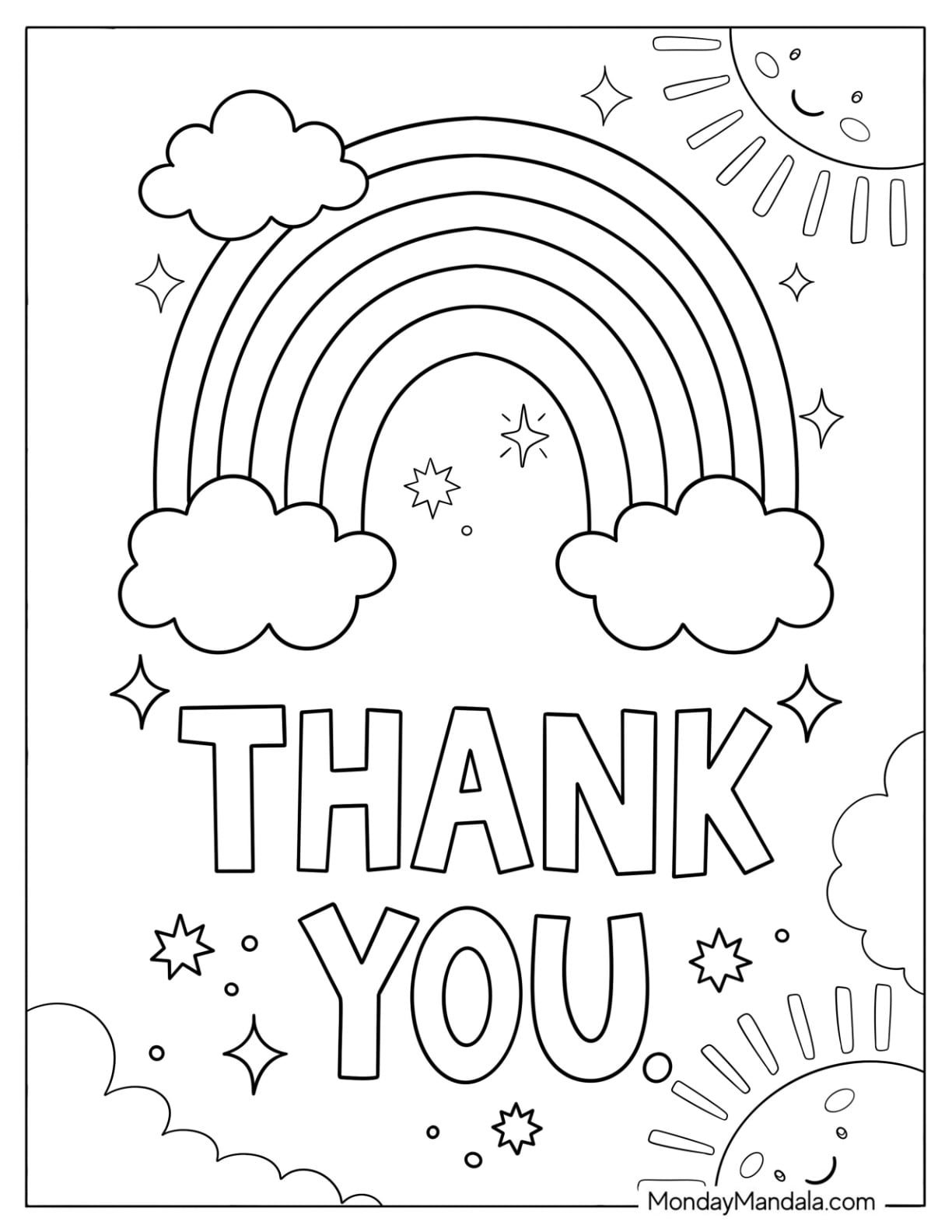 Kawaii Rainbow and Thank You Text