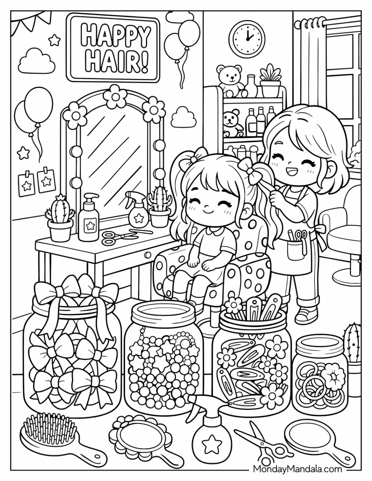 Kawaii Salon with Hair Products and Makeup Coloring Sheet