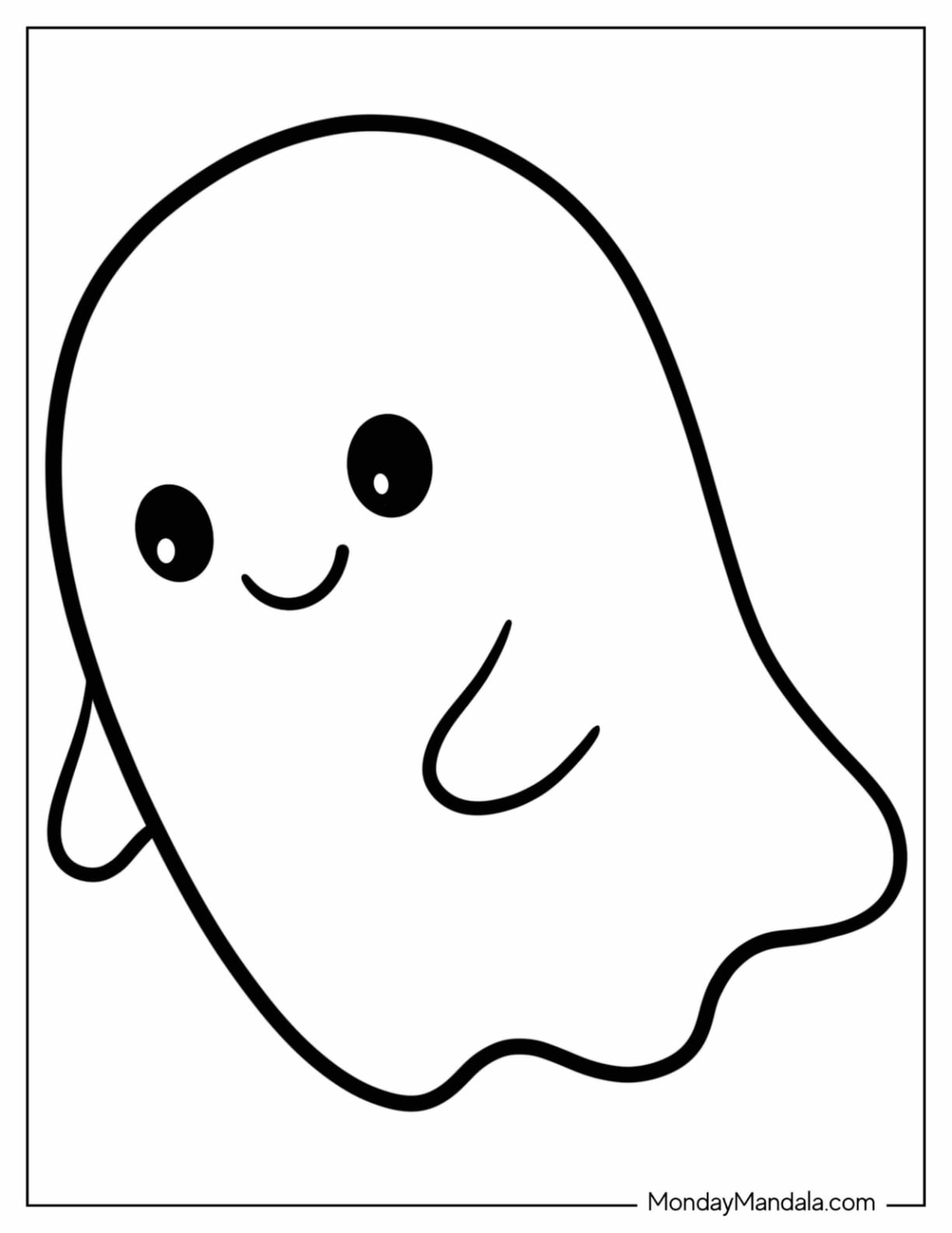Kawaii Smiling Ghost Coloring Page for Preschoolers
