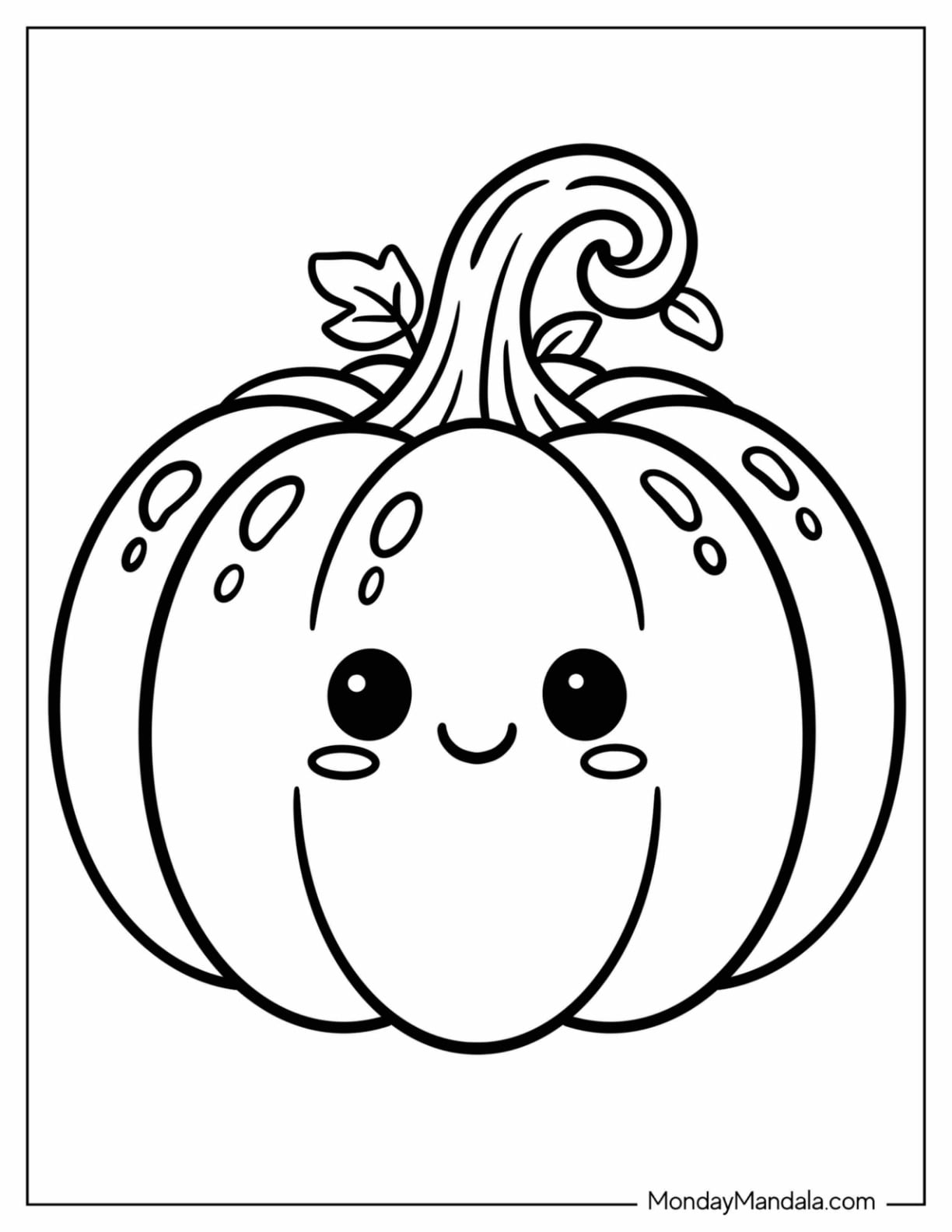 Kawaii Smiling Pumpkin Coloring Sheet for Preschoolers