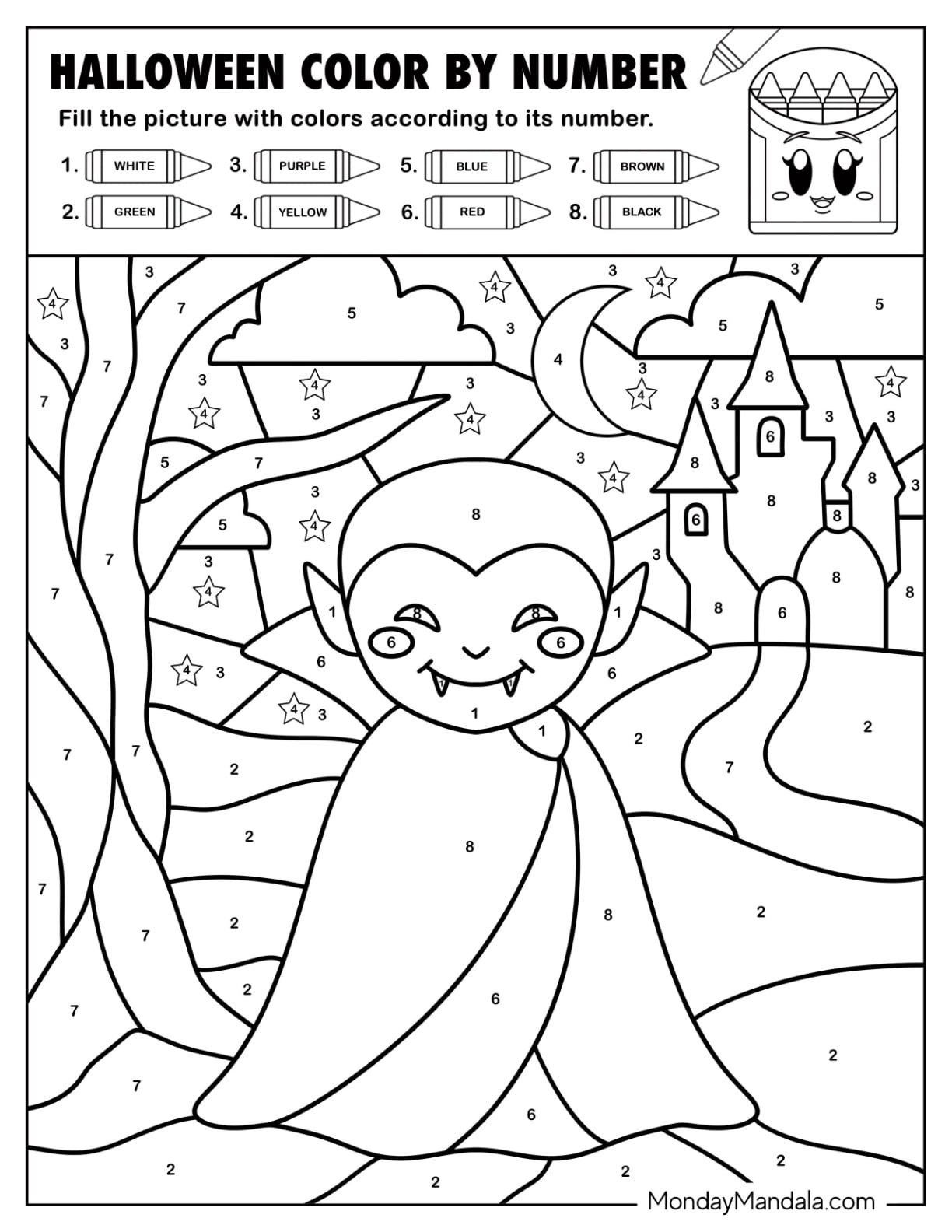 Kawaii Vampire Color by Number for Kids