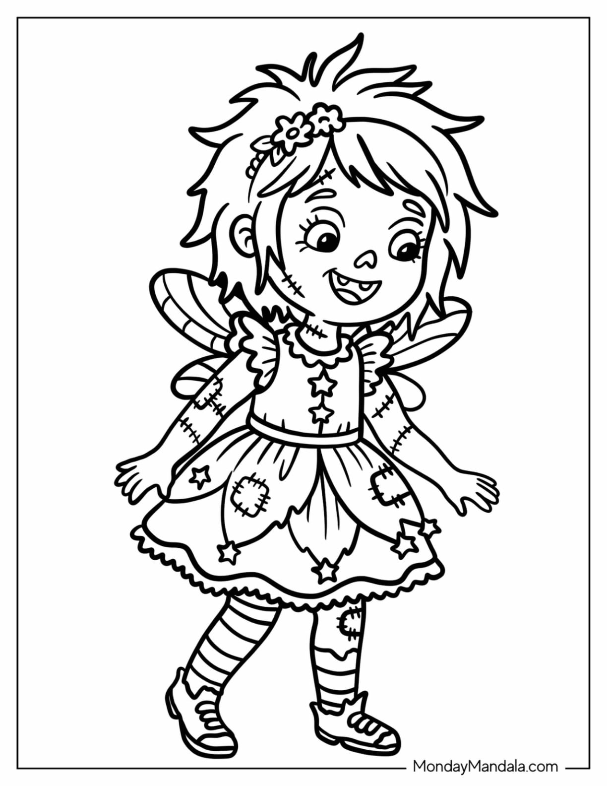 Kawaii Zombie Tooth Fairy Coloring Page for Kids