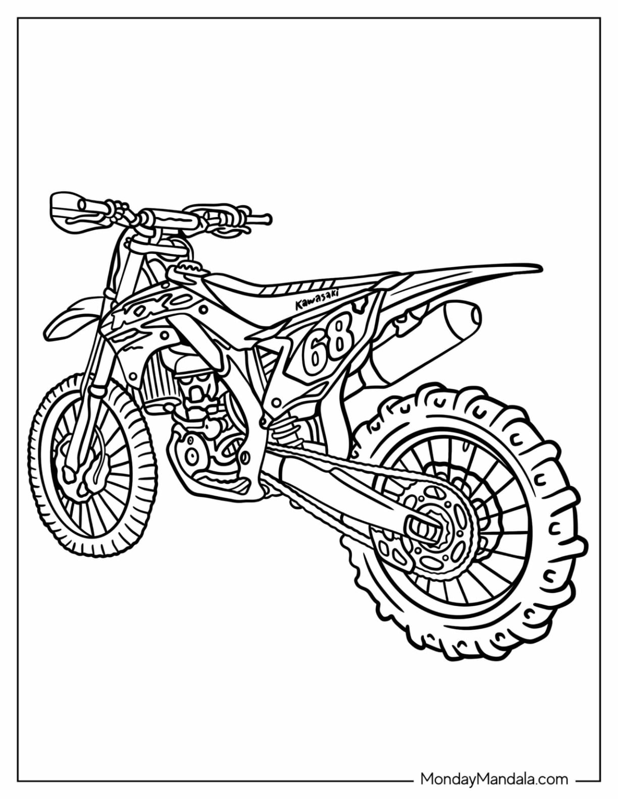 Kawasaki Motocross Dirt Bike Number 68 Coloring Page