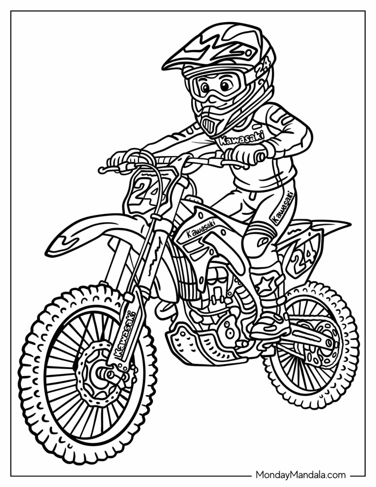 Kawasaki Motocross Rider on Dirt Bike Number 24 Coloring Page