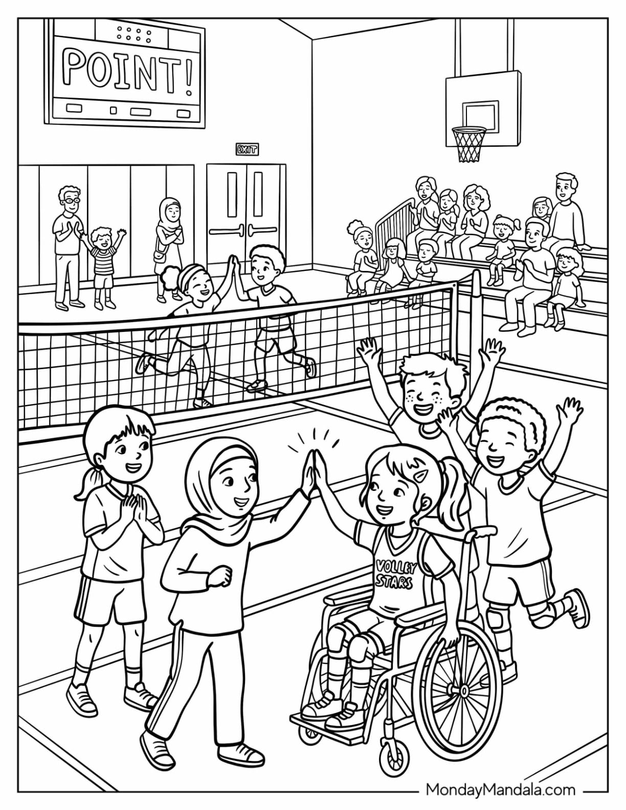 Kids Celebrating a Volleyball Point in a Gym with Teammates