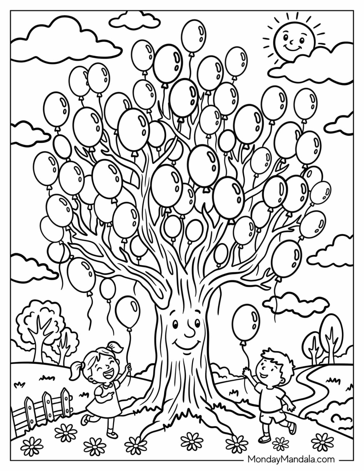 Kids Playing Under a Balloon Tree