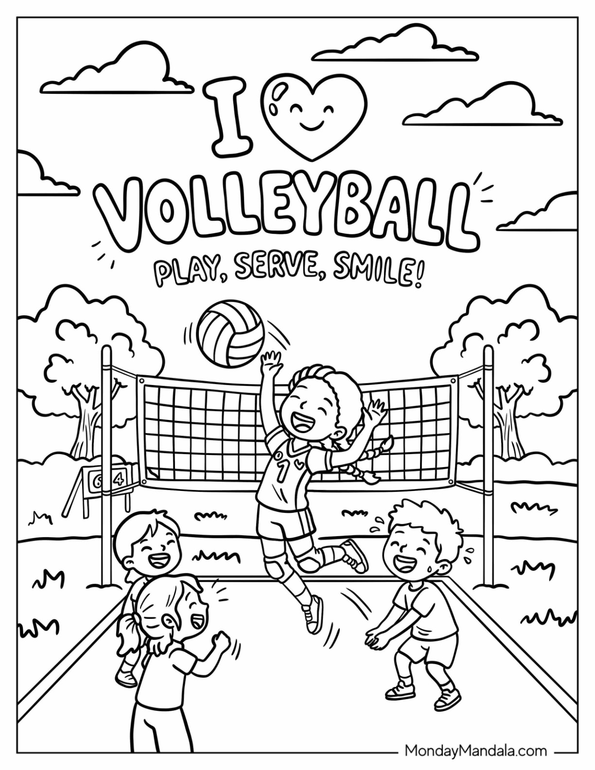 Kids Playing Volleyball with I Love Volleyball Text