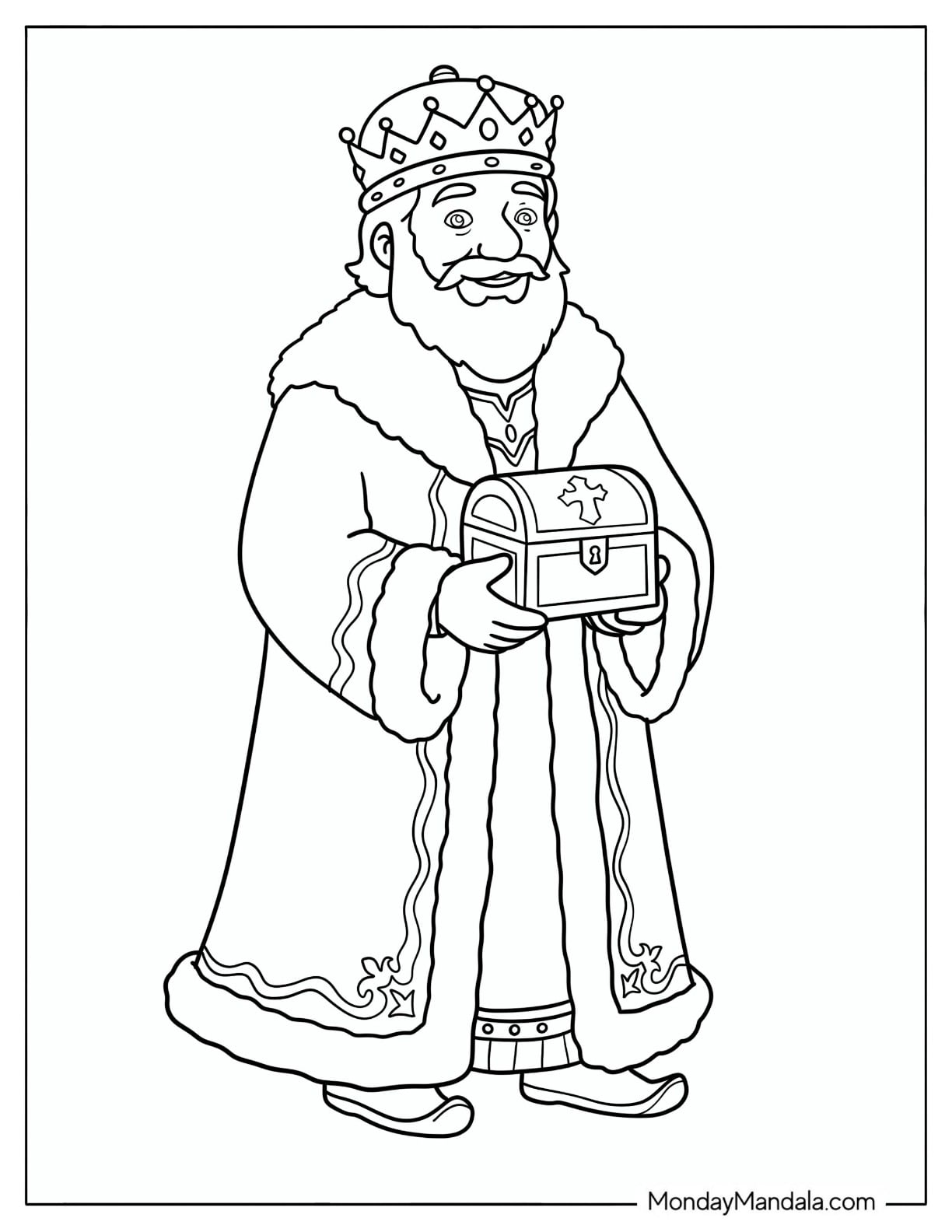 Christian Christmas Coloring Page of King Melchior Presenting a Gift at the Nativity