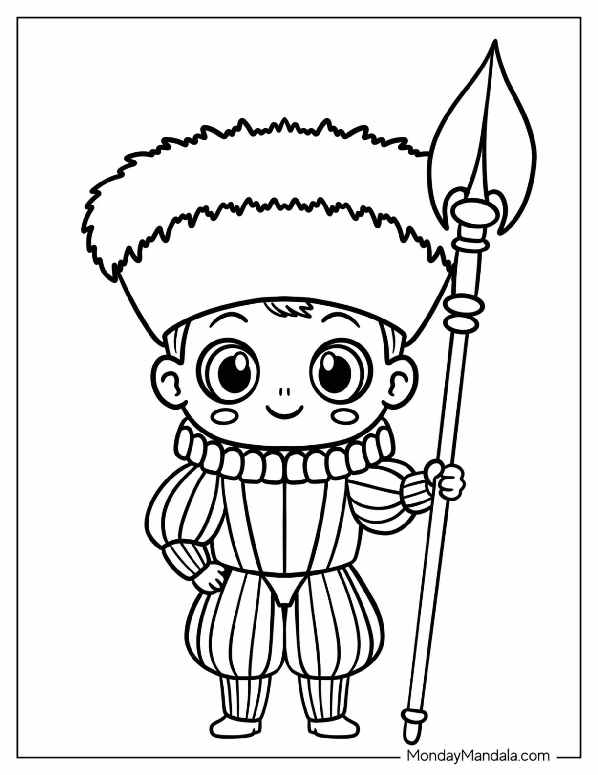 King's Guard Soldier Coloring Page With a Spear