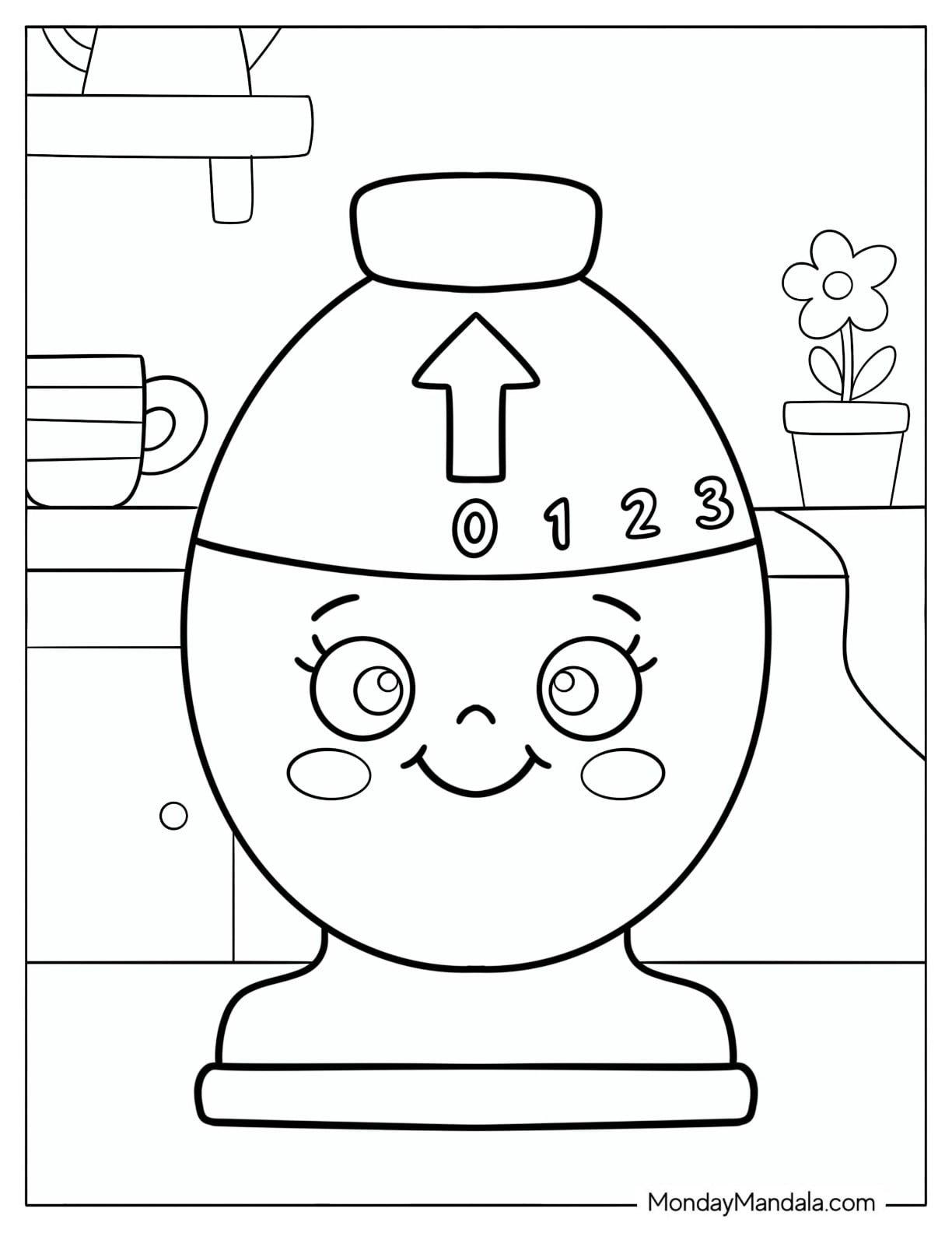 Kitchen Timer with Numbered Dial Coloring Page for Preschoolers