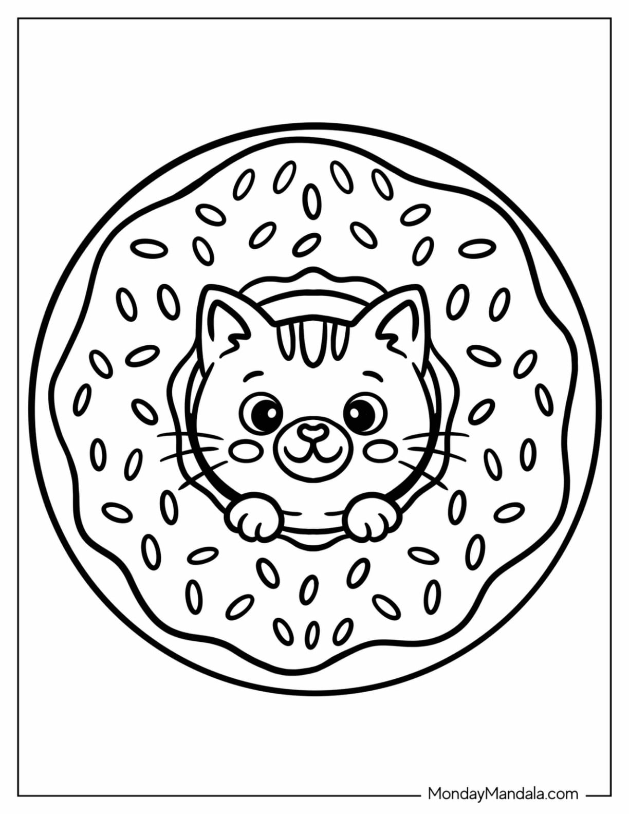 Kitten at the Center of a Donut with Sprinkles Coloring Page