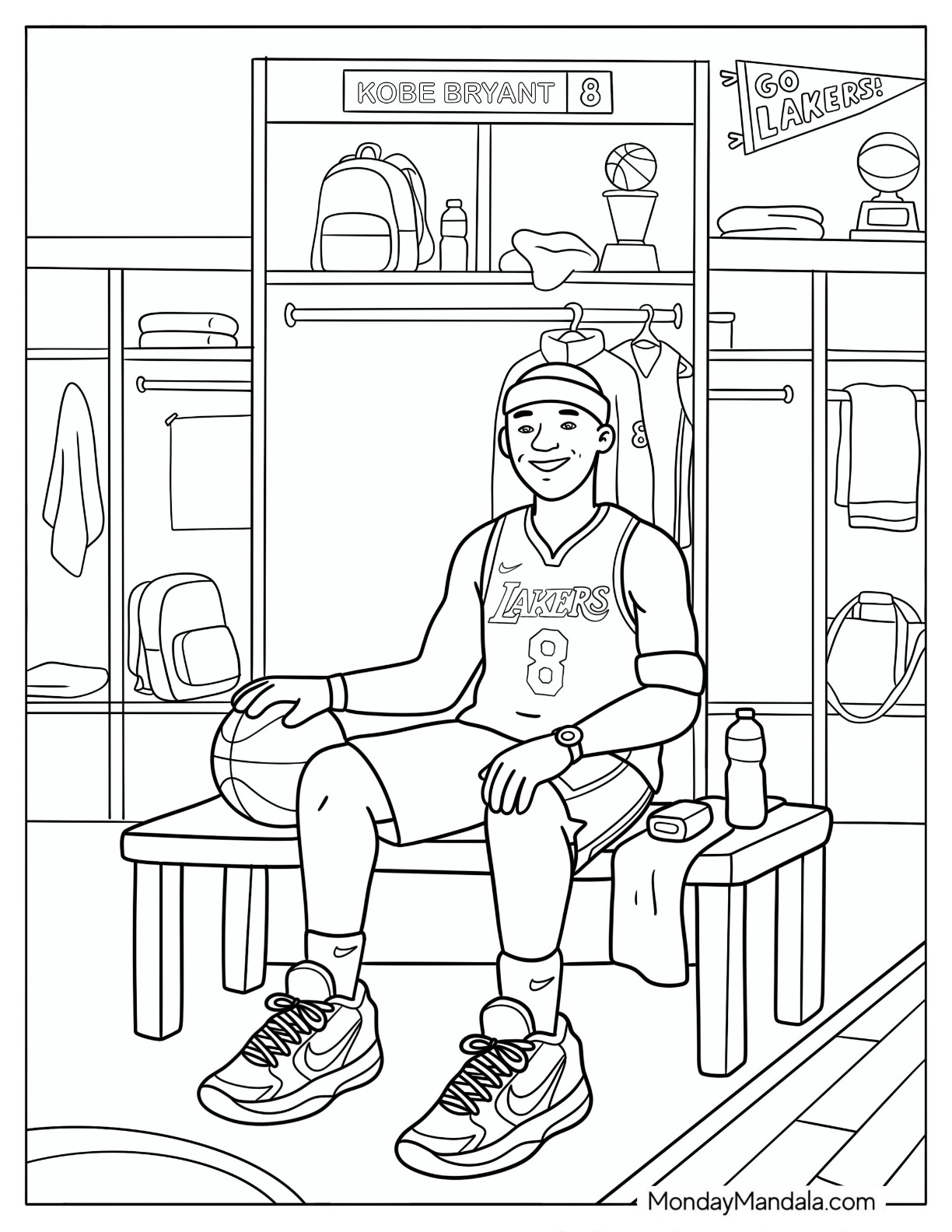 Kobe Bryant Waiting in a Locker Room with a Basketball