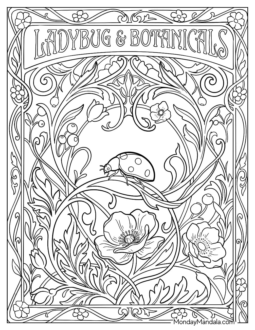 Ladybug & Botanicals Card with Vines and Flowers