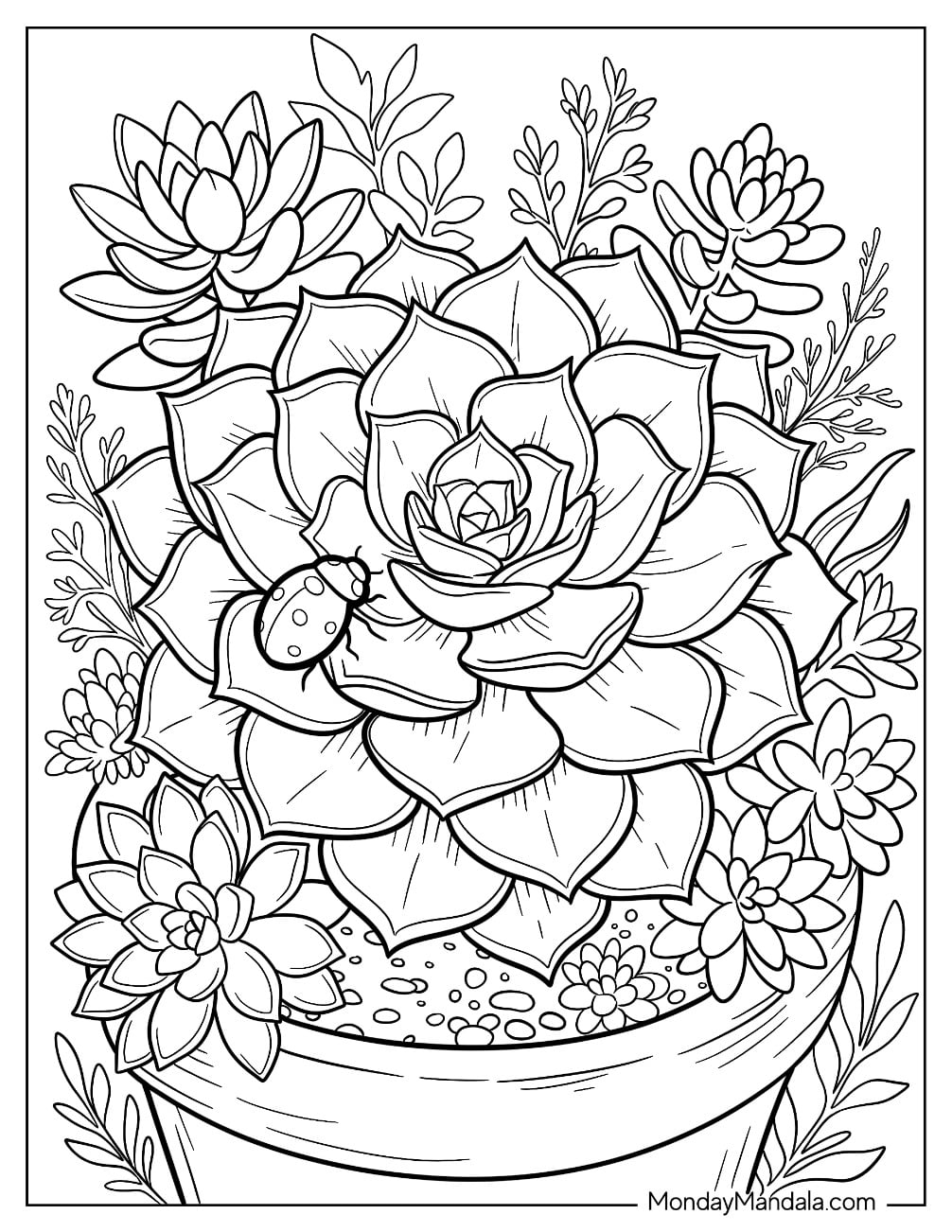 Ladybug Sitting on a Large Rose Coloring Page