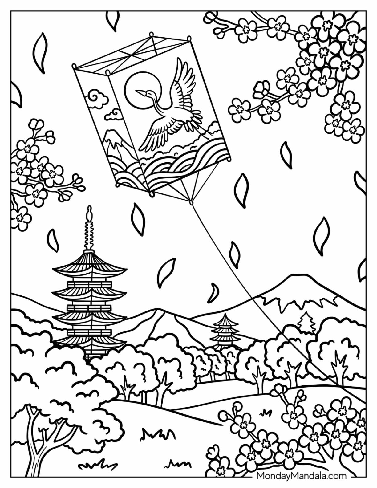 Lantern Kite Coloring Page in Japanese Park