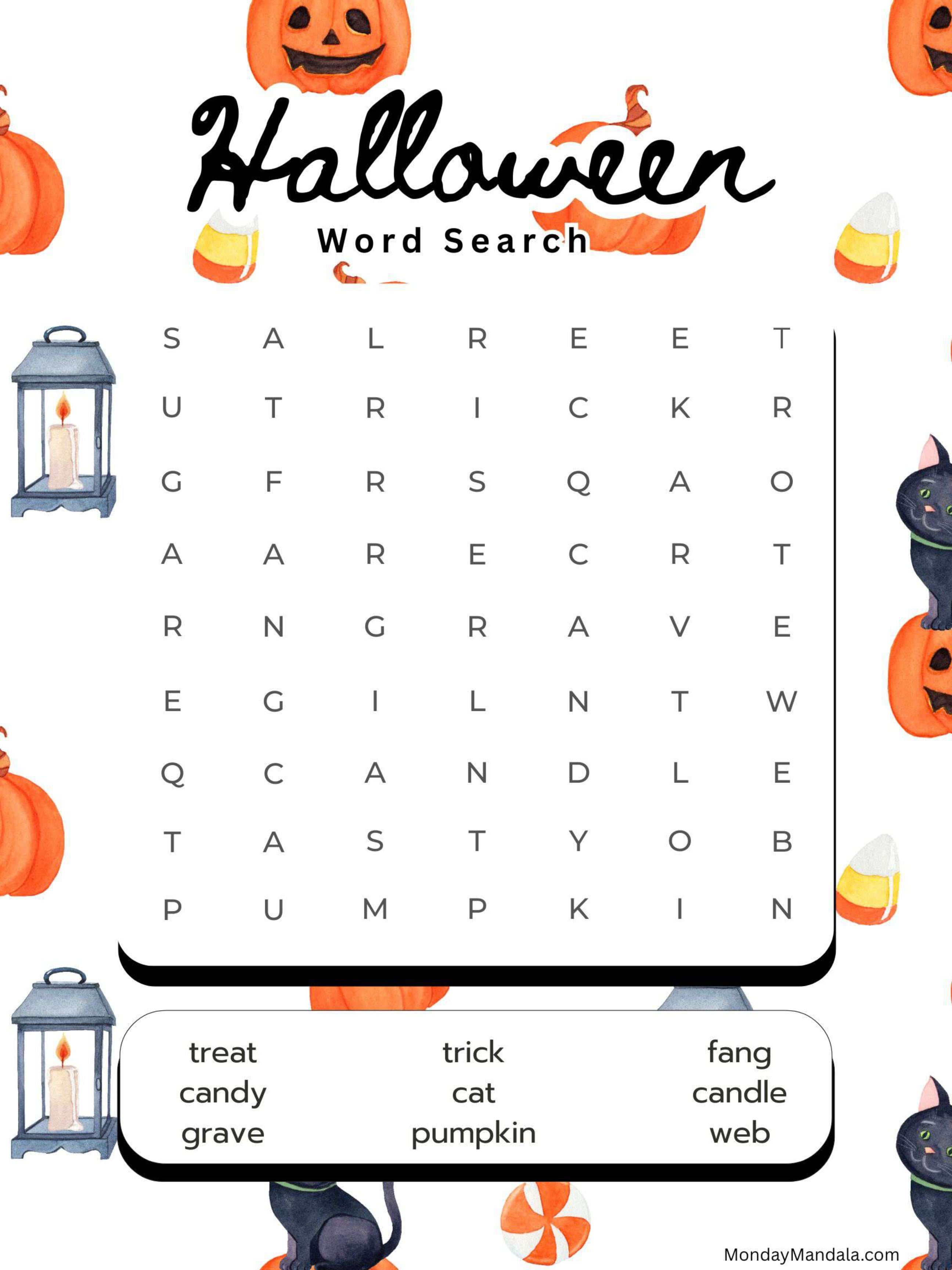 Lanterns & Pumpkins Halloween Word Search