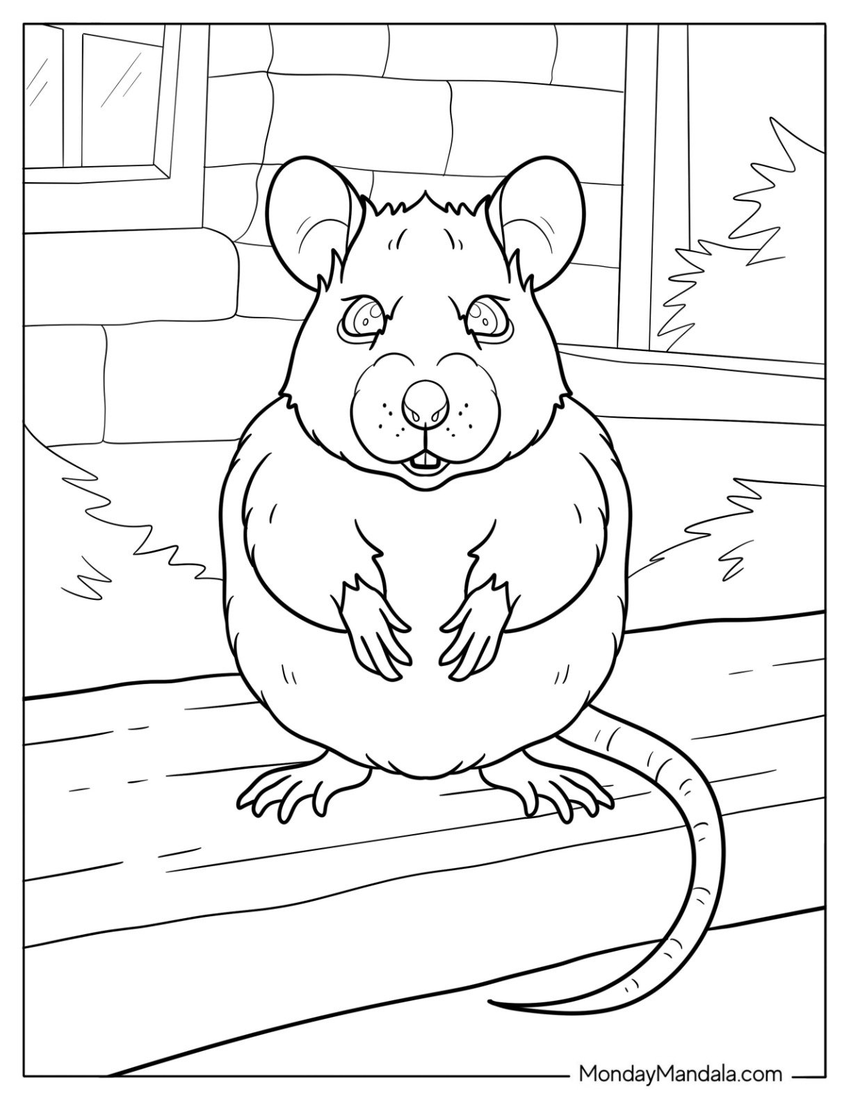 Large Angry Rat Coloring Page Standing on a Curb