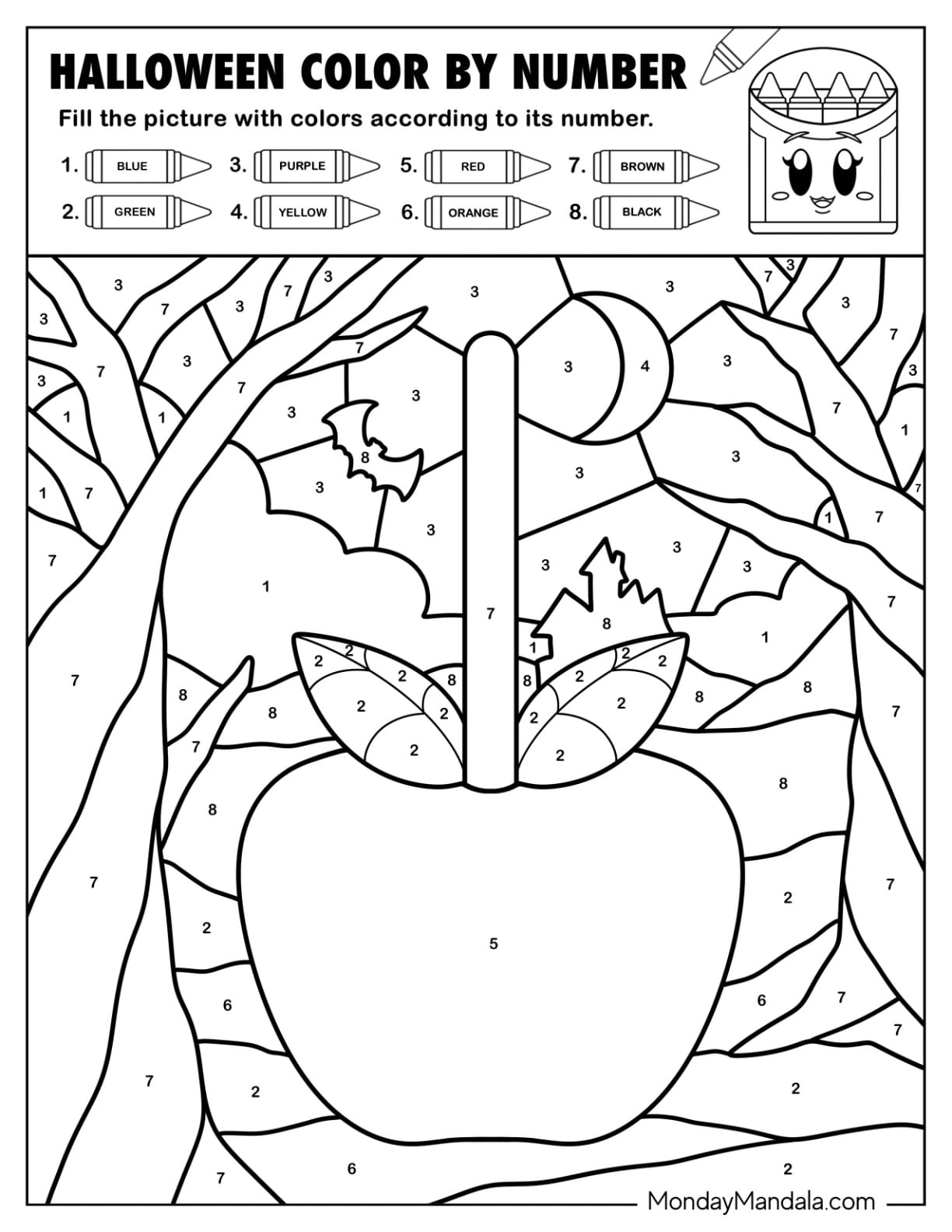 Large Candy Apple in a Haunted Forest Color by Number