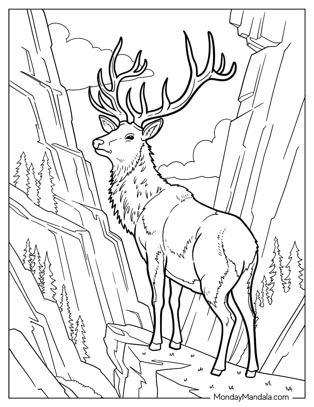 Large Deer in Rocky Terrain Coloring Sheet