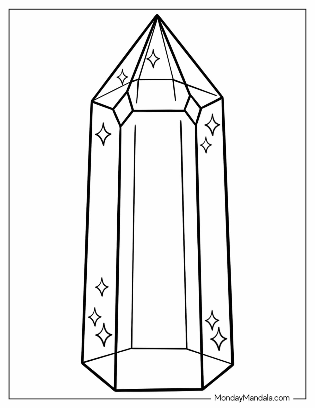 Large Faceted Crystal with Sparkling Details Coloring Page for Kids