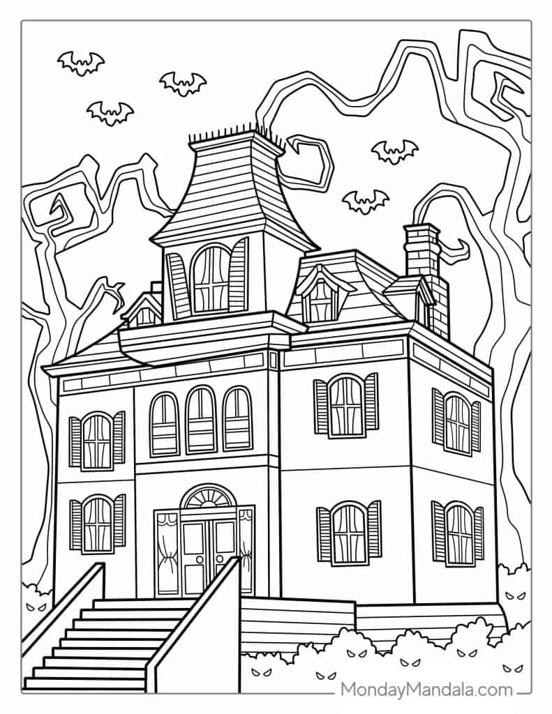 20 Haunted House Coloring Pages (Free PDF Printables)