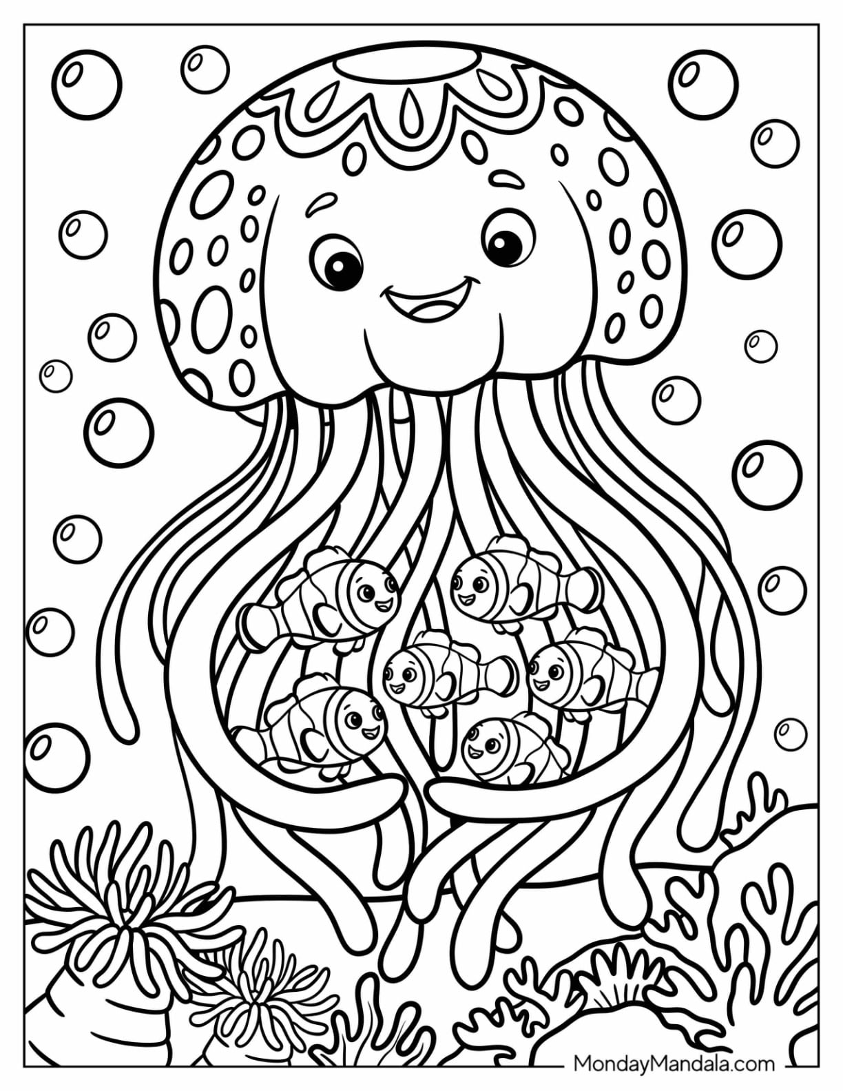 Large Jellyfish with Baby Clownfish