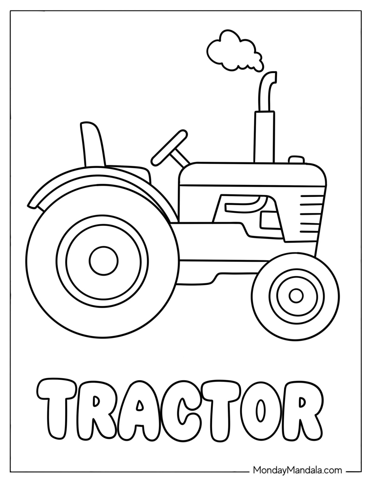 Large Tractor Coloring Page for Toddlers