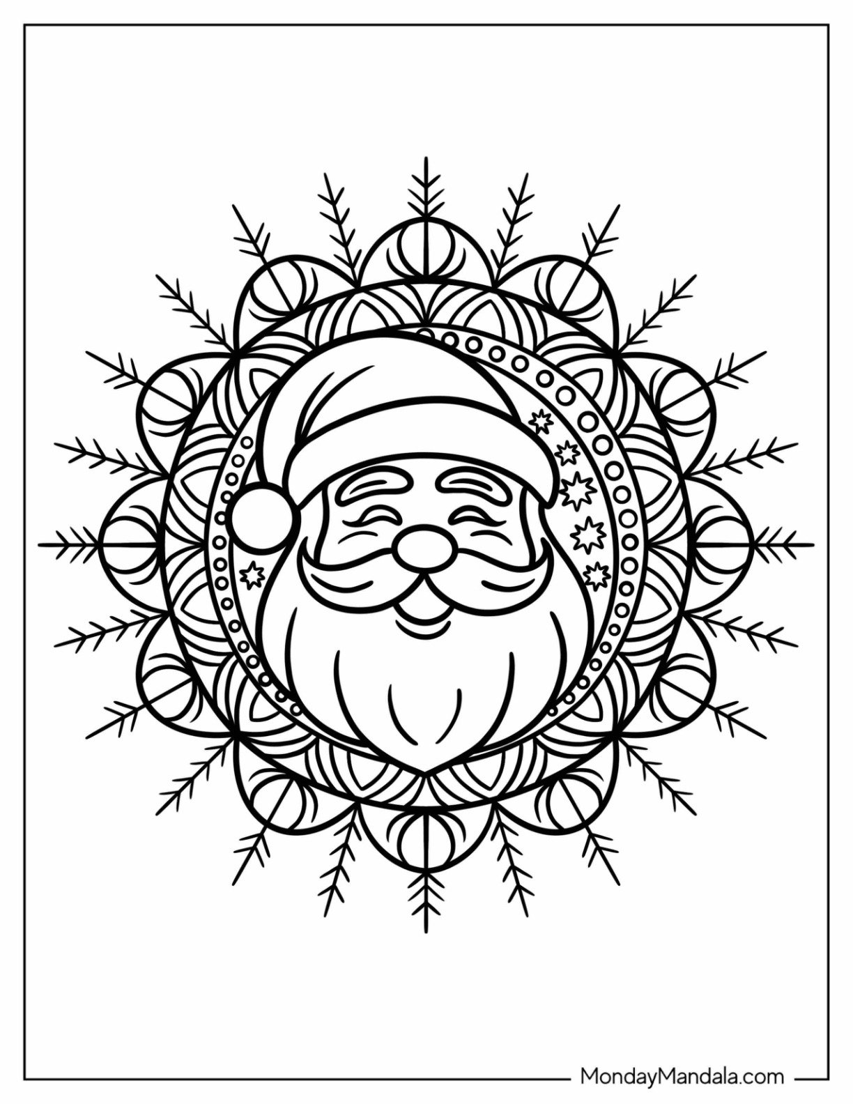Laughing Santa Clause Inside a Christmas Mandala