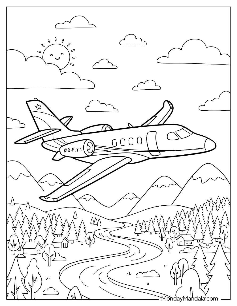 Learjet 45 Private Jet Flying Over a Mountain Valley