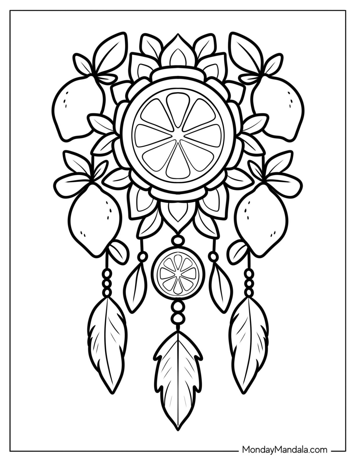 Lemon Coloring Page Dreamcatcher with Beads