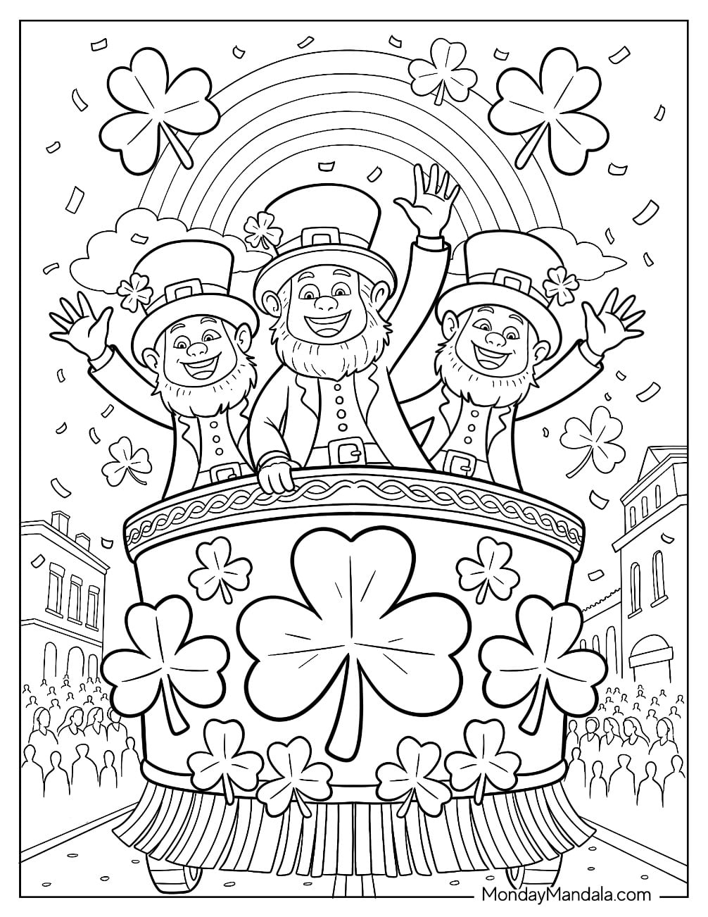 Leprechaun Coloring Page Waving From St. Patrick s Day Float Parade
