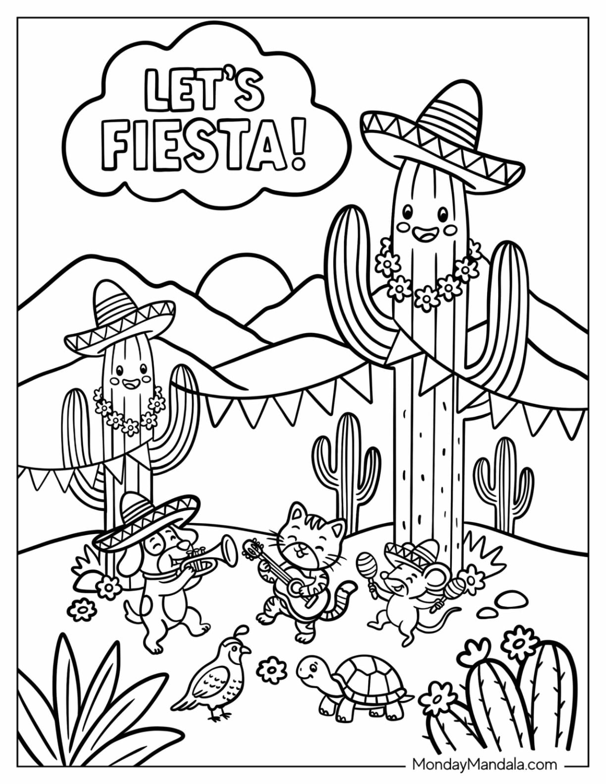 Let’s Fiesta Desert Animal Band with Cactus Coloring Sheet