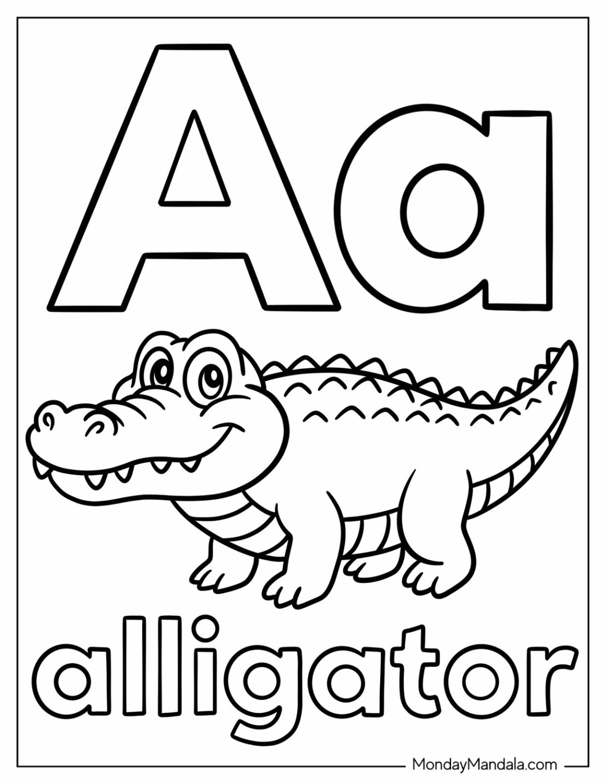 Letter A Coloring Page is for Alligator Flashcard for Kids