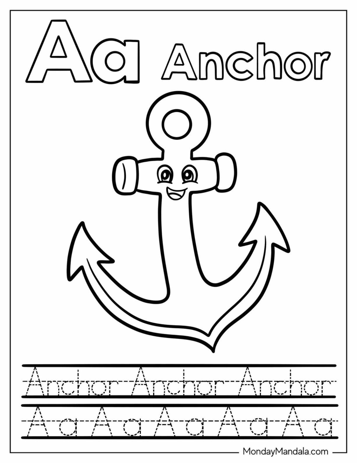 Letter A Coloring Page is for Anchor Traceable Worksheet