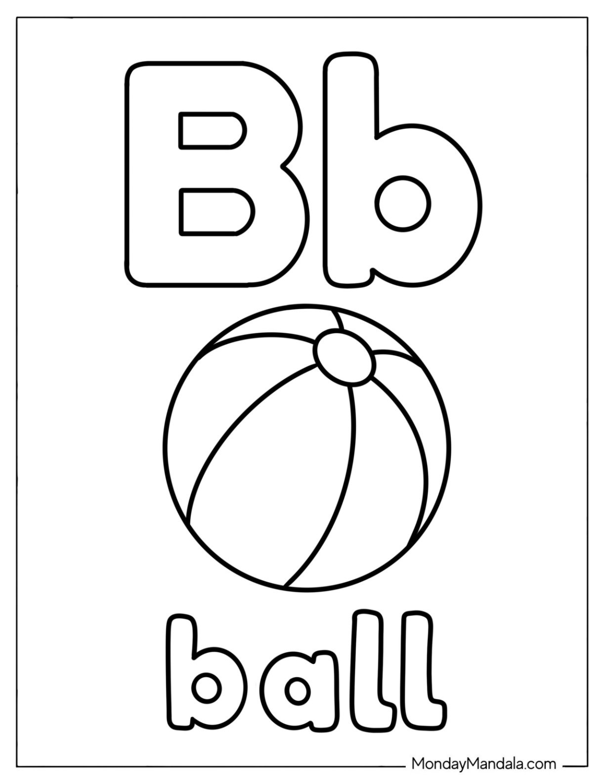 Letter B Coloring Page is for Beach Ball Flashcard