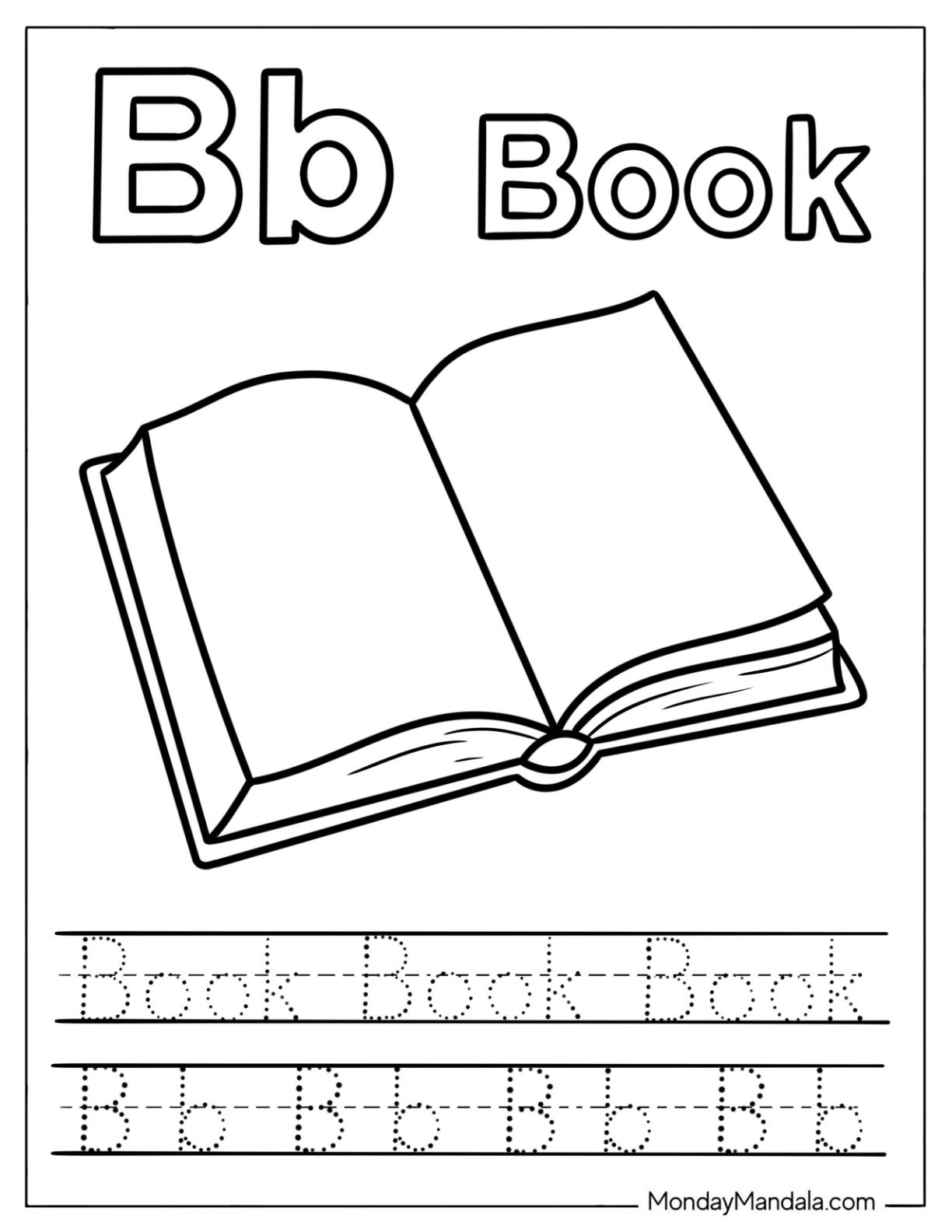 Letter B Coloring Page is for Book with Traceable Words