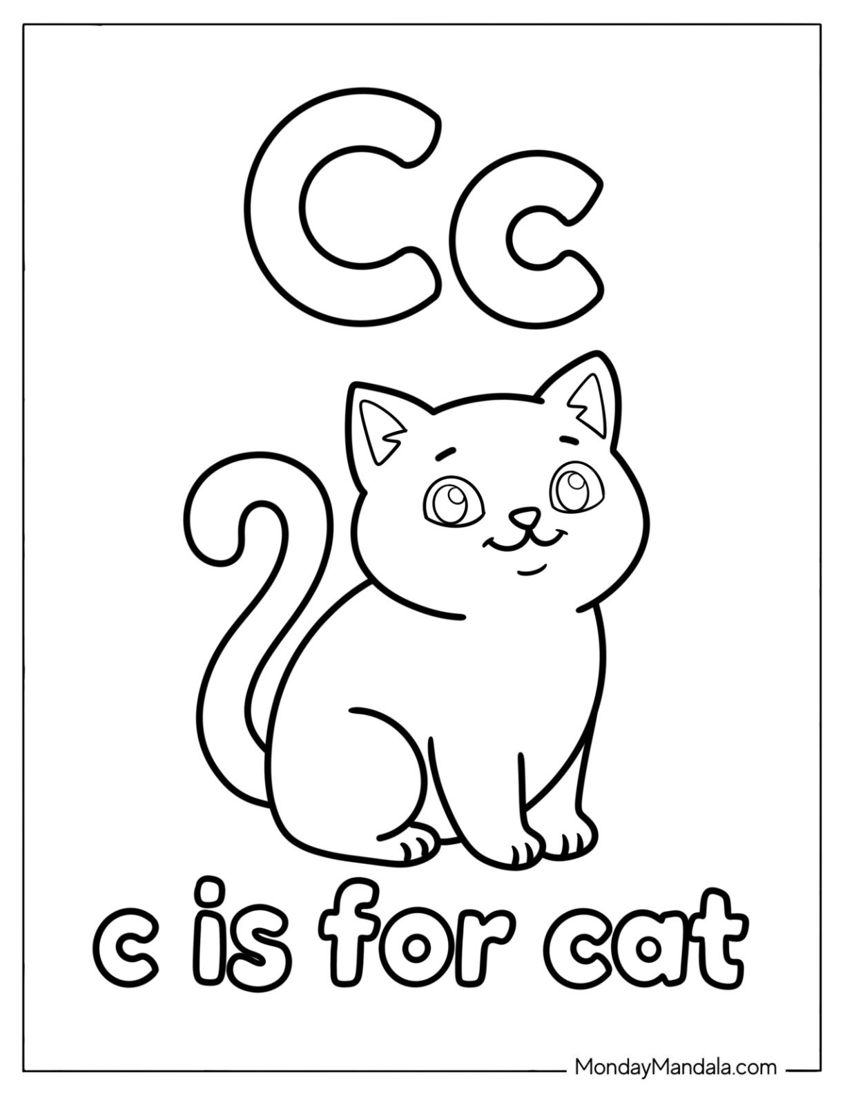 Letter C Coloring Page is for Cat Flashcard for Kids