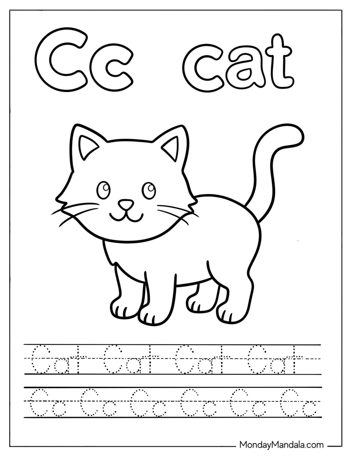 Letter C Coloring Page is for Cat Traceable Worksheet for Kids