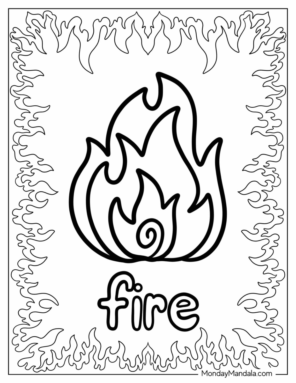 Letter F Coloring Page For Fire Flashcard