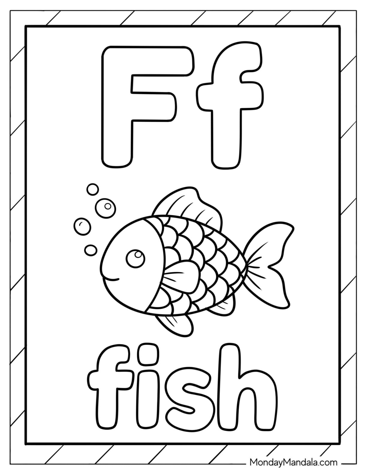 Letter F Coloring Page for Fish Flashcard