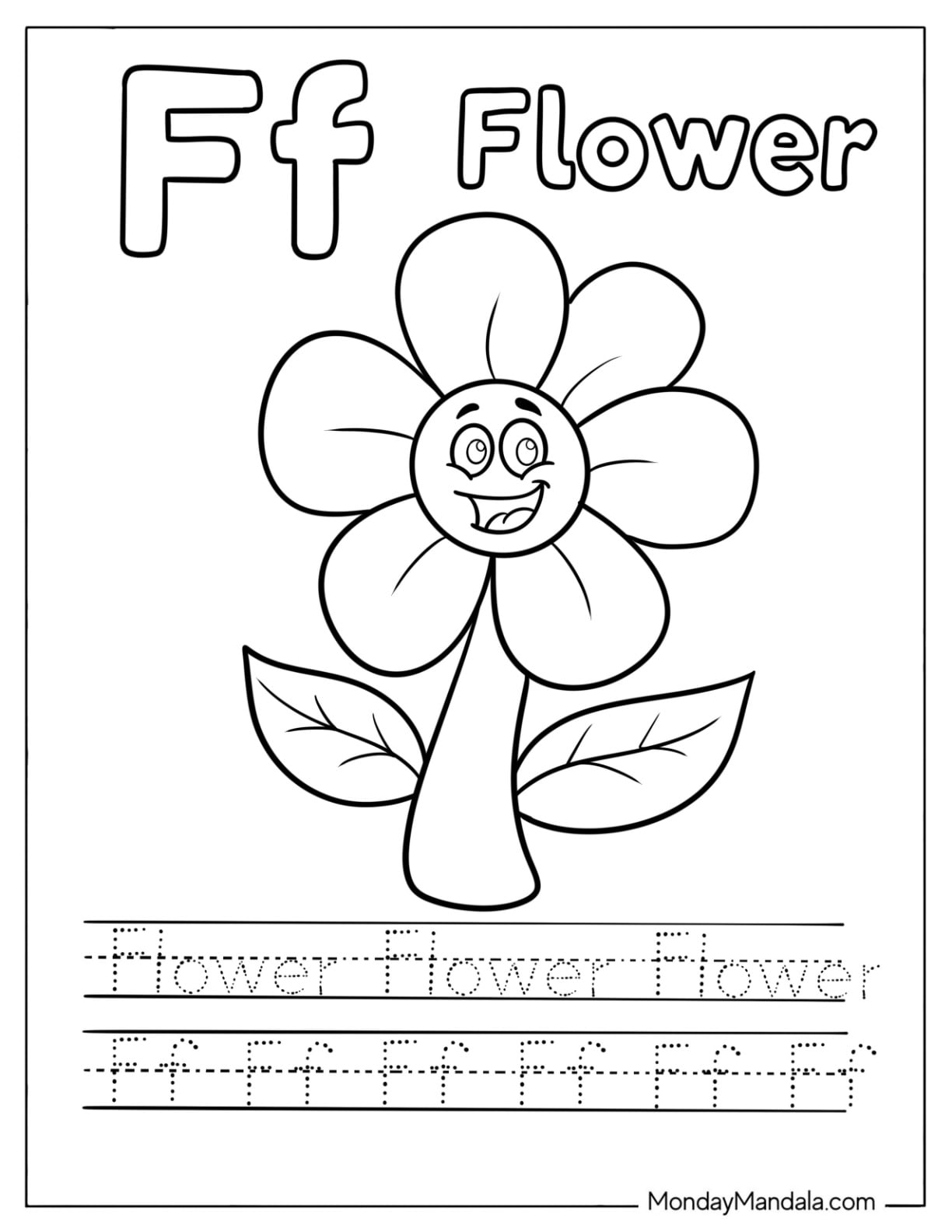Letter F Coloring Page is for Flower Traceable Worksheet for Kids