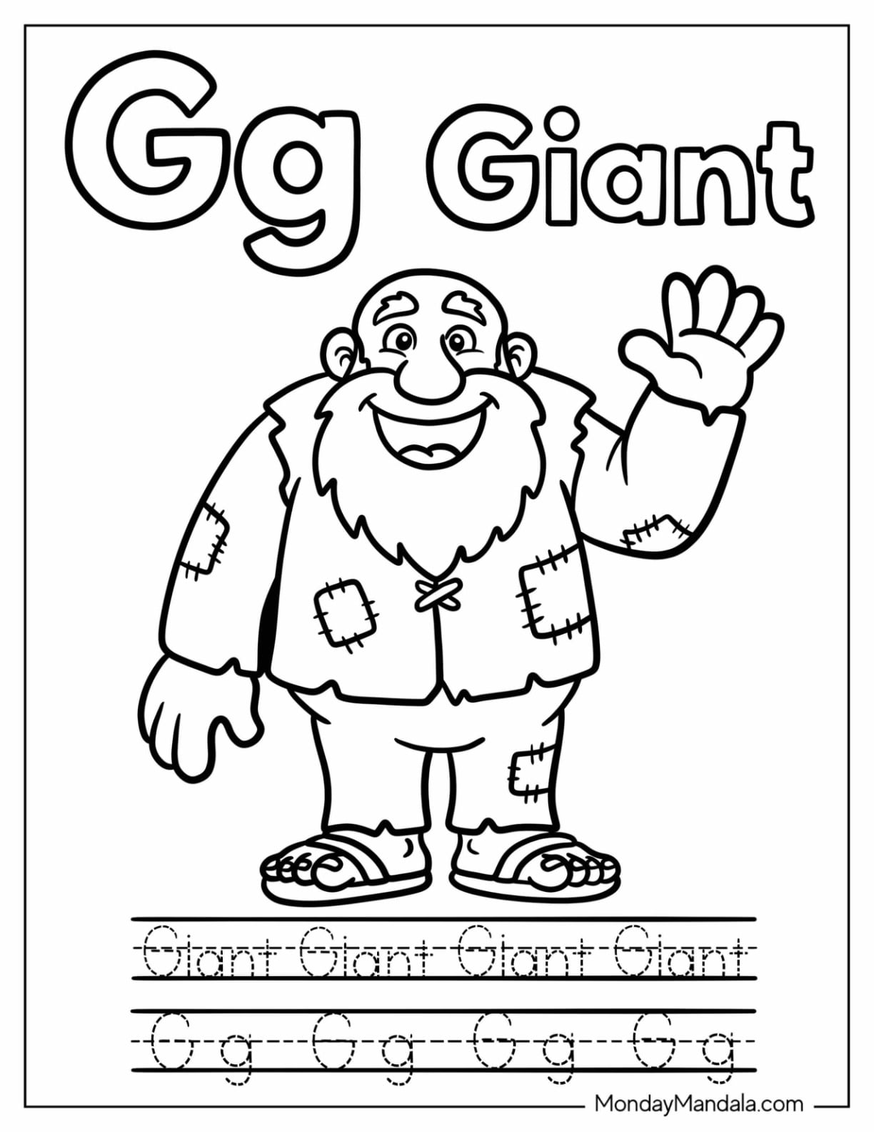 Letter G Coloring Page for Giant Traceable Worksheet for Kids