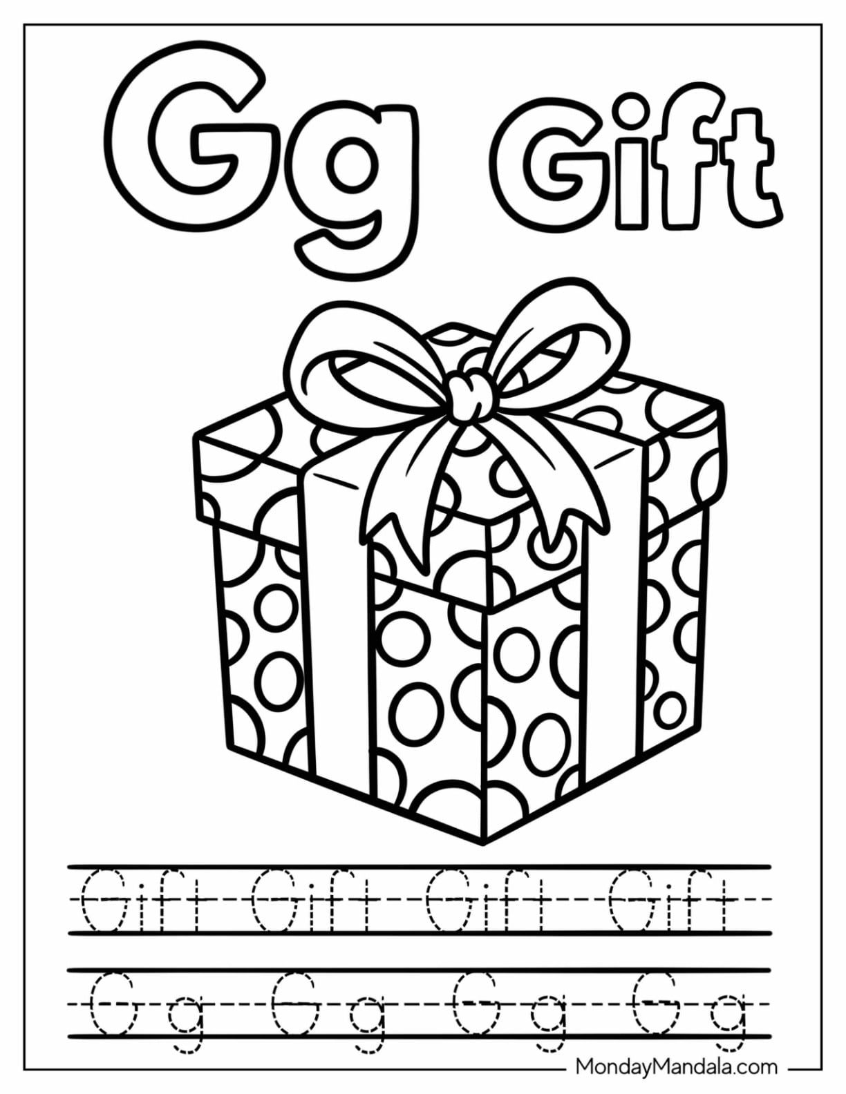 Letter G Coloring Page for Gift Traceable Worksheet