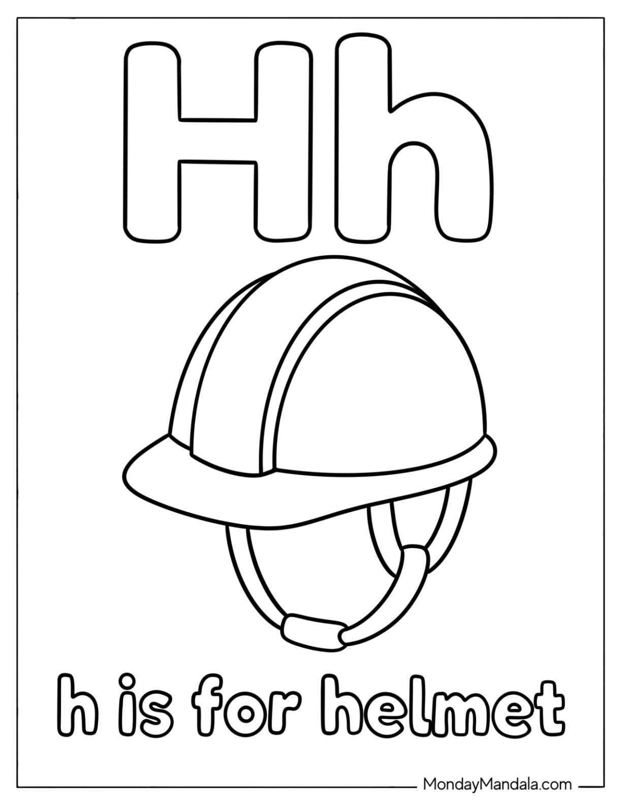 Letter H Coloring Page is for Helmet Flashcard