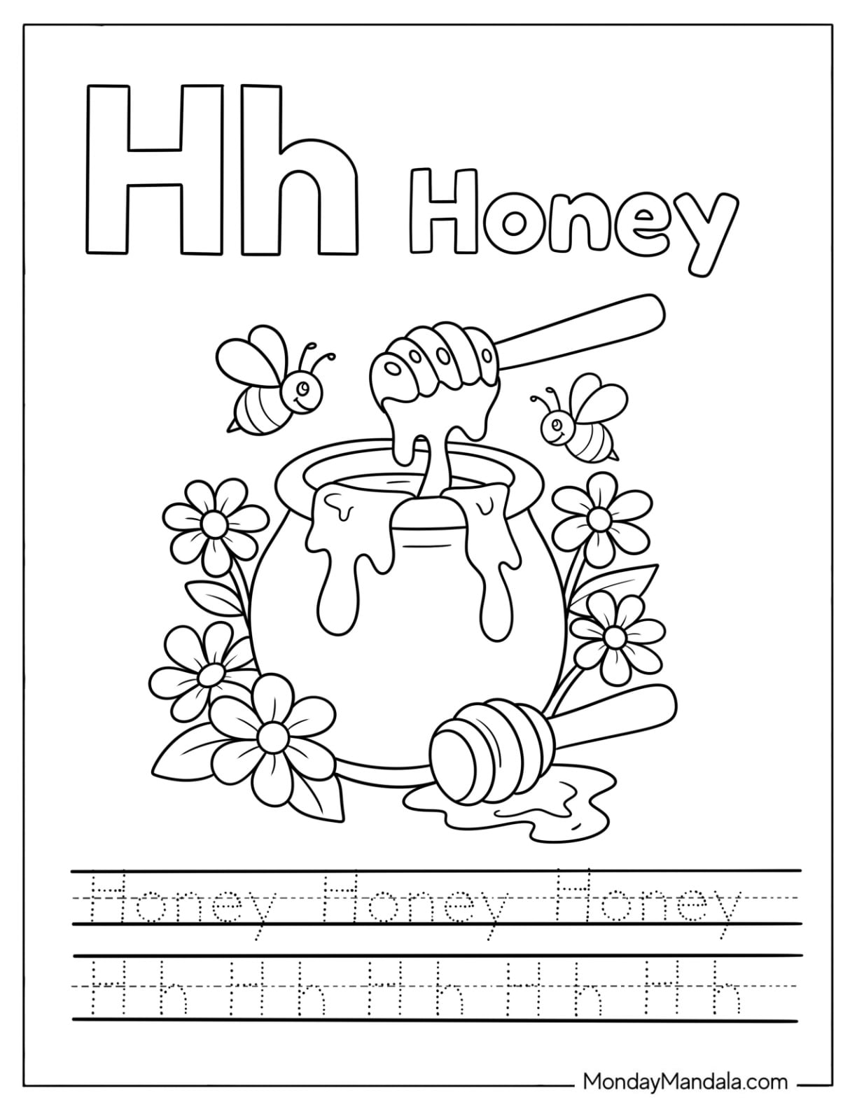 Letter H Coloring Page is for Honey Traceable Worksheet