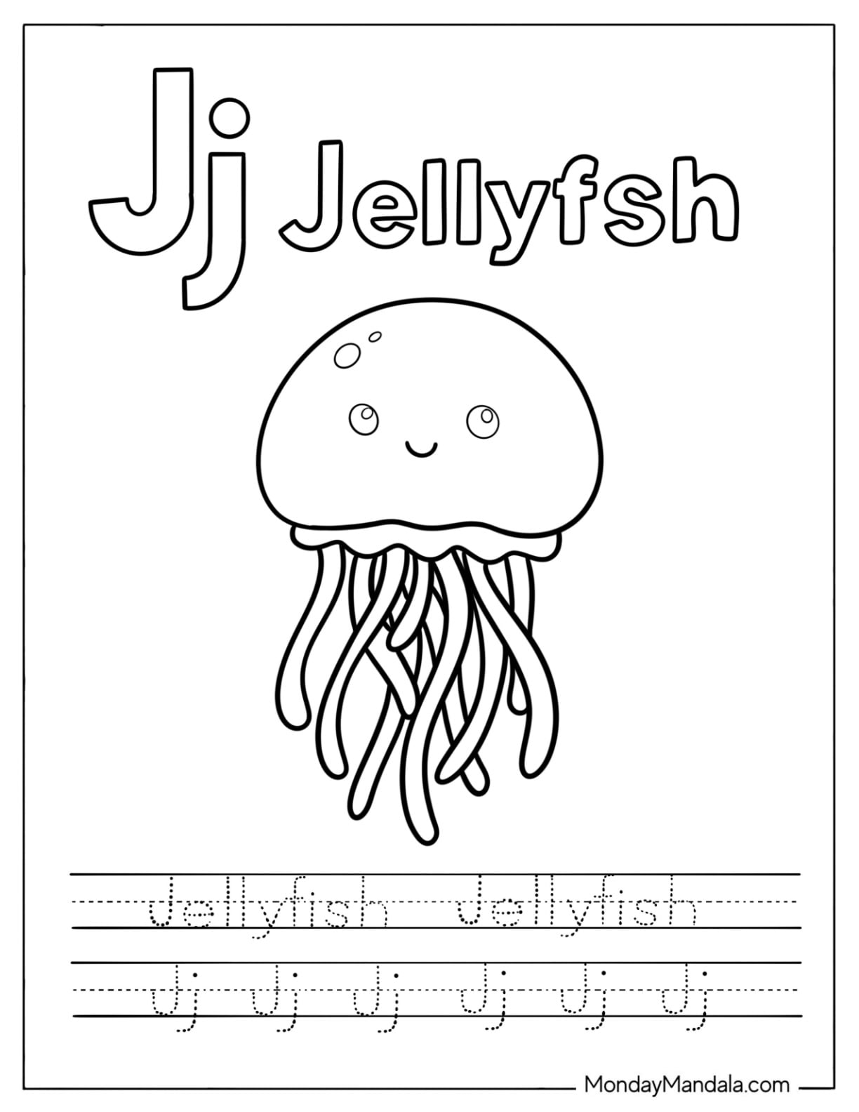 Letter J Coloring Page is for Jellyfish Traceable Worksheet