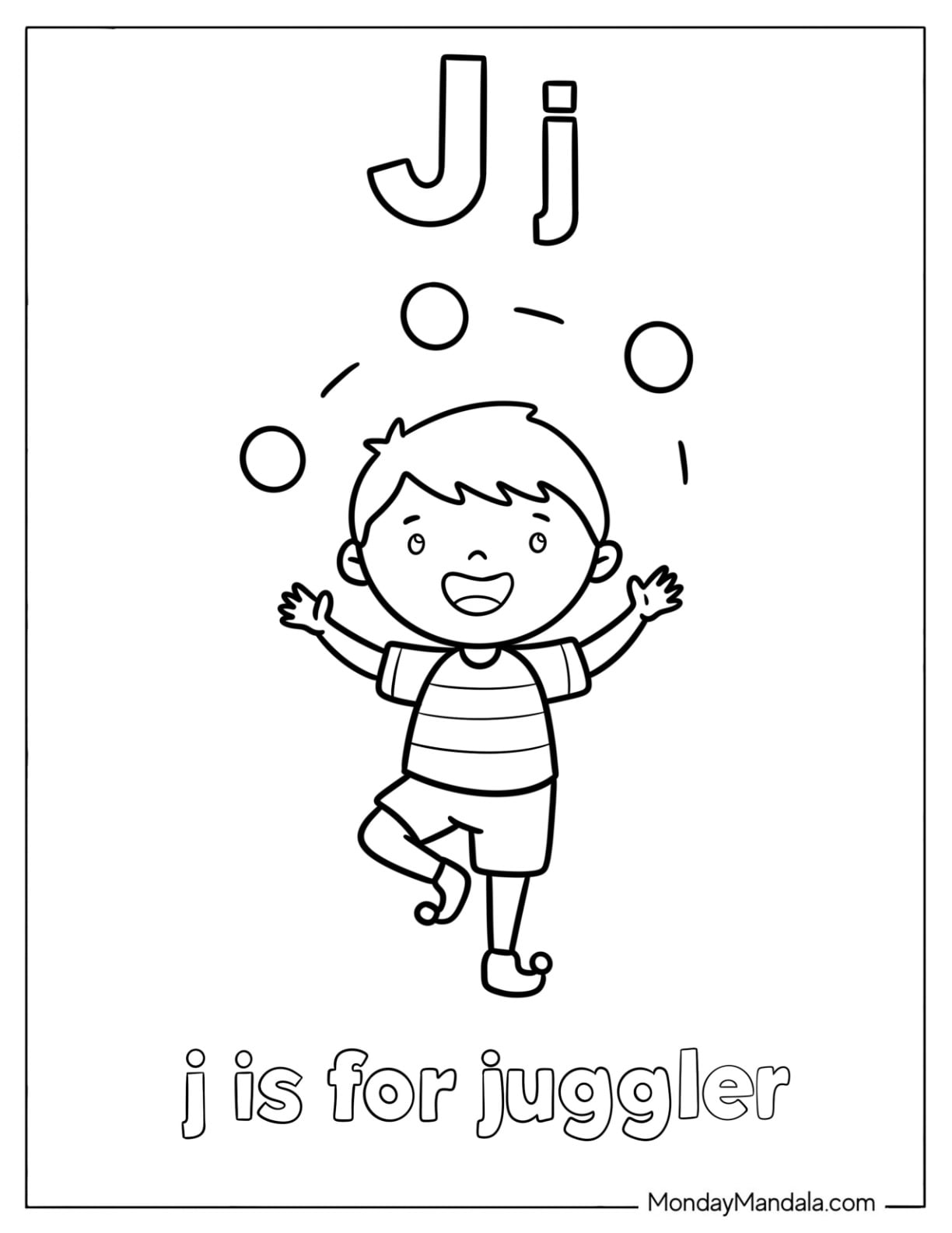 Letter J Coloring Page is for Juggler