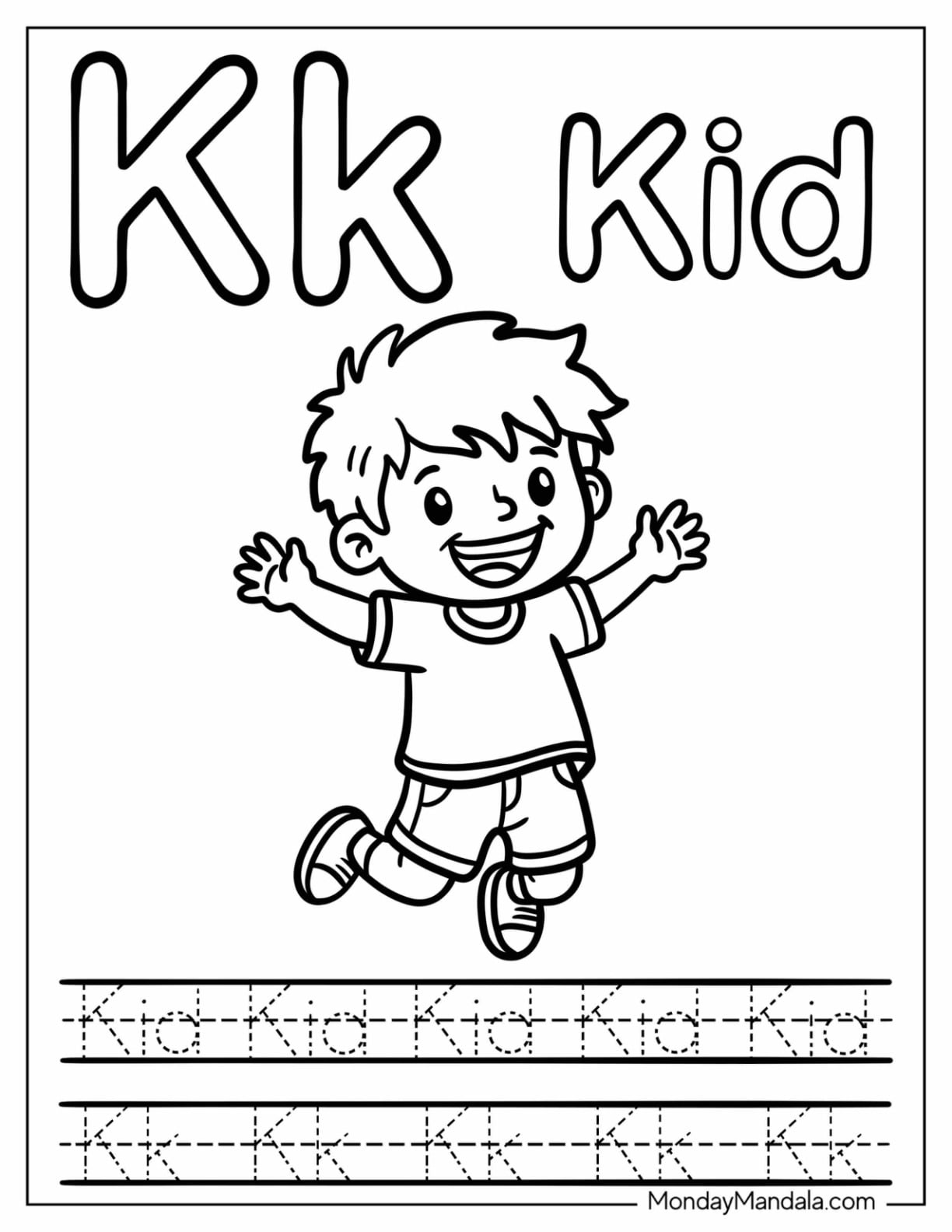 Letter K Coloring Page is for Kid Traceable Worksheet